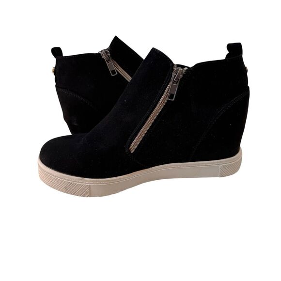 Steve Madden Boots Wedgie Women’s Size 5 Vegan Leather Sneaker Double Zip Black - Picture 5 of 11